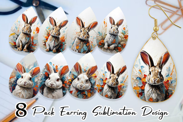 Earring 3D Rabbit Painting Sublimation artnoy 