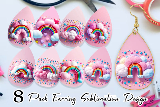Earring 3D Rainbow and Cloud Sublimation artnoy 