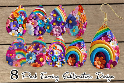 Earring 3D Rainbow Flower Sublimation artnoy 