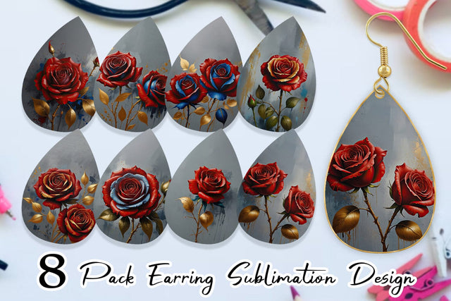 Earring 3D Red Rose Sublimation artnoy 