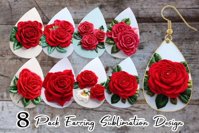 Earring 3D Rose Embroidery Sublimation artnoy 