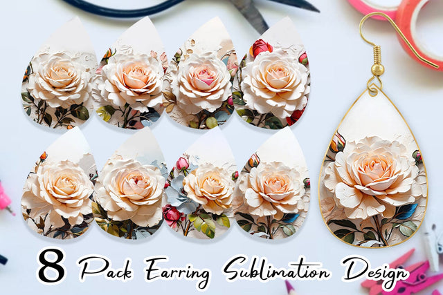 Earring 3D Rose Flower Sublimation artnoy 