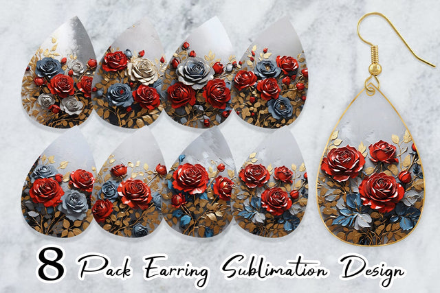 Earring 3D Rose Paint Texture Sublimation artnoy 