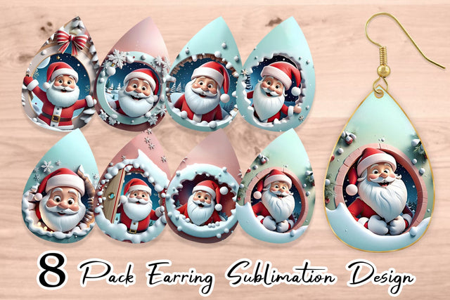 Earring 3D Santa Claus Sublimation artnoy 
