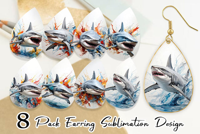 Earring 3D Shark Painting Sublimation artnoy 