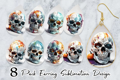 Earring 3D Skull Halloween Sublimation artnoy 