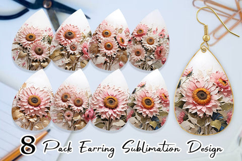 Earring 3D Sunflower Painting Sublimation artnoy 