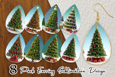 Earring 3D Tree Christmas Sublimation artnoy 