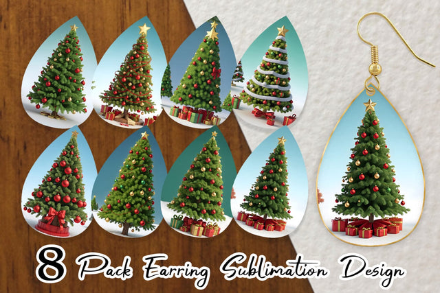 Earring 3D Tree Christmas Sublimation artnoy 