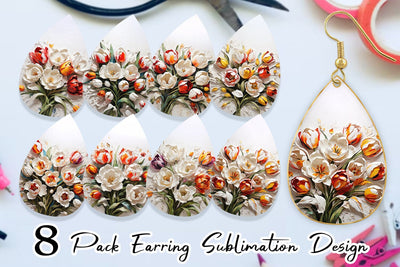 Earring 3D Tulip Flower Painting Sublimation artnoy 