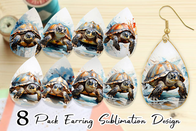 Earring 3D Turtle Painting Sublimation artnoy 