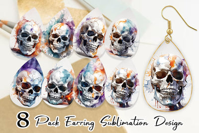 Earring 3D Watercolor Splash Skull Sublimation artnoy 