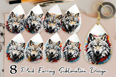 Earring 3D Wolf Painting Sublimation artnoy 