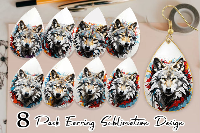 Earring 3D Wolf Painting Sublimation artnoy 