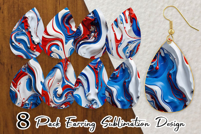 Earring 4th July Marble Texture Sublimation artnoy 