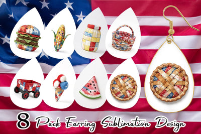 Earring 4th July Picnic Patchwork Watercolor Sublimation artnoy 