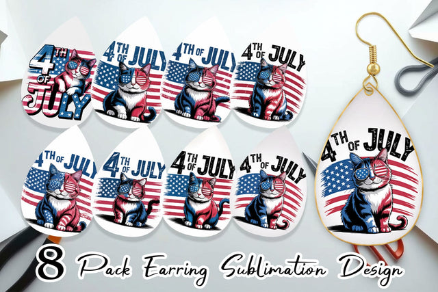 Earring 4th of July Cat Sublimation artnoy 