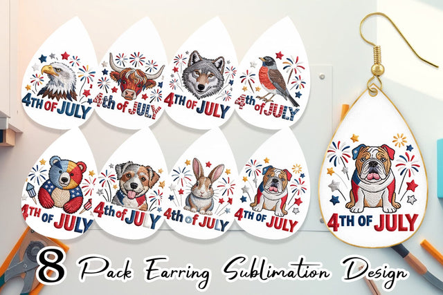Earring 4th of July Embroidery Animal Sublimation artnoy 