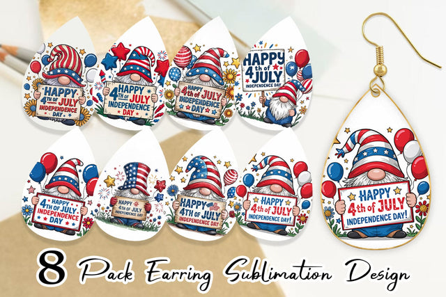 Earring 4th of July Gnome Sublimation artnoy 