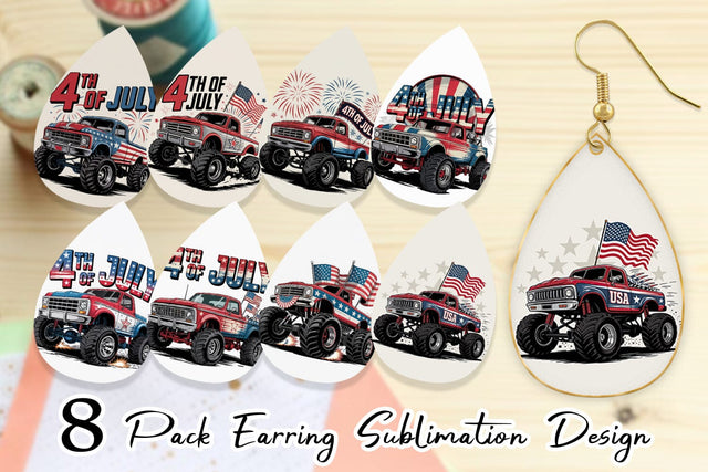 Earring 4th of July Monster Truck Sublimation artnoy 