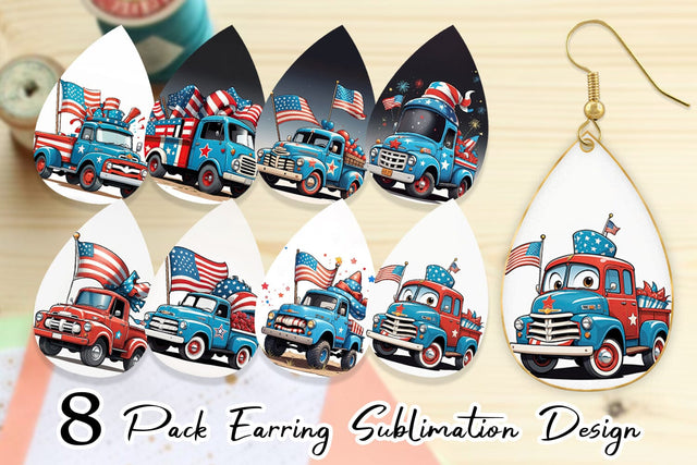 Earring 4th of July Vintage Truck Sublimation artnoy 