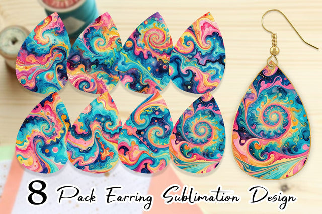 Earring Abstract Watercolor Swirl Sublimation artnoy 