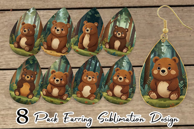 Earring Adorable Bear in Forest Sublimation artnoy 