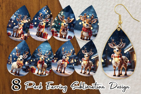 Earring Adorable Snowy Deer Sublimation artnoy 