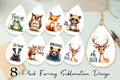 Earring Angry Forest Animal Watercolor Art Sublimation artnoy 