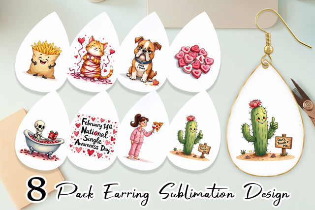 Earring Anti-Valentine's Sassy Singles Watercolor Sublimation artnoy 