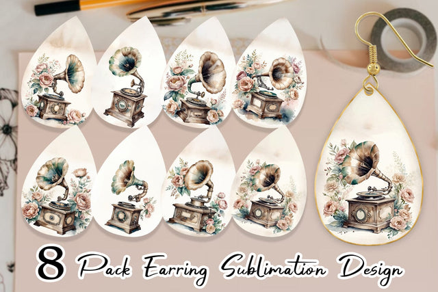 Earring Antique Gramophone Sublimation artnoy 