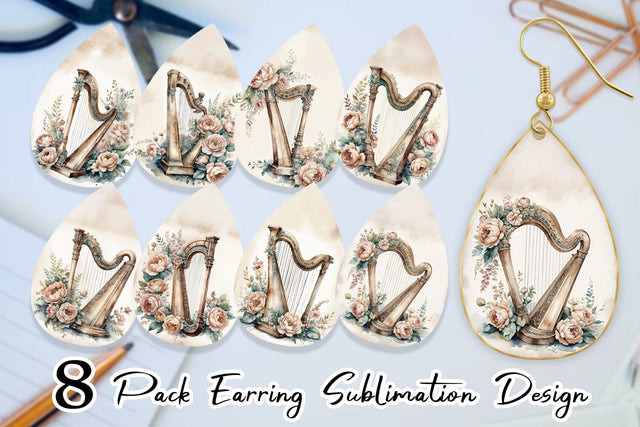 Earring Antique Harp Sublimation artnoy 