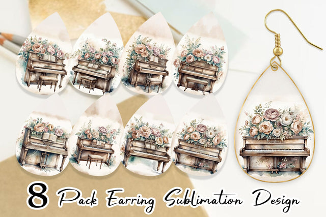 Earring Antique Piano Sublimation artnoy 