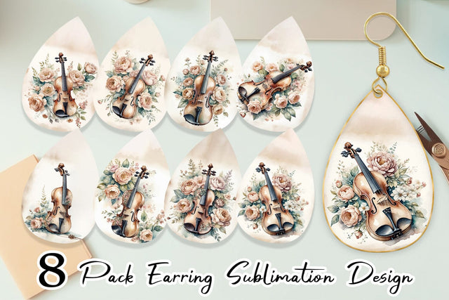 Earring Antique Violin Sublimation artnoy 