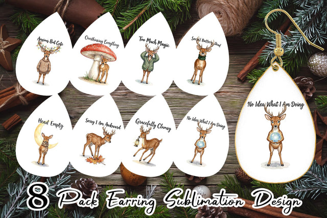 Earring Anxious Fawn Forest Hygge Watercolor Sublimation artnoy 