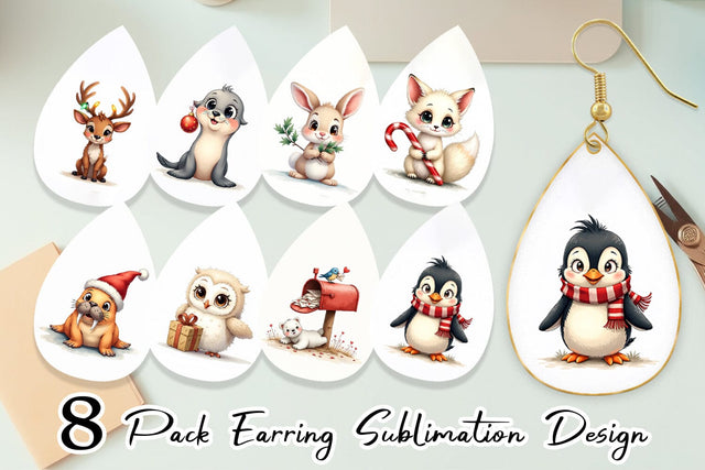 Earring Arctic Antics Holiday Vintage Polar Animals Sublimation artnoy 