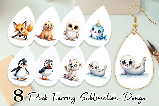 Earring Arctic Cuties Watercolor Sublimation artnoy 