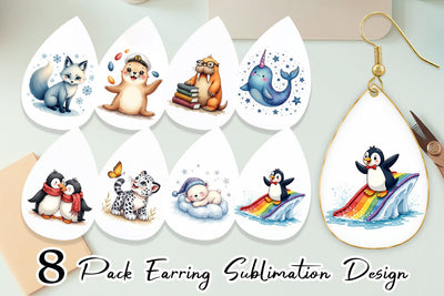 Earring Arctic Cuties Whimsical Watercolor Sublimation artnoy 