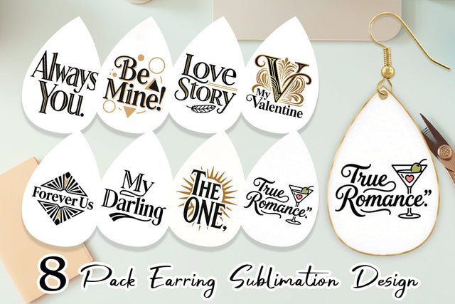 Earring Art Deco Valentine Elegant Quotes Sublimation artnoy 