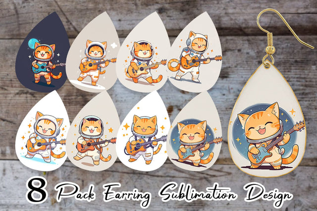 Earring Astronaut Cat with Guitar Sublimation artnoy 