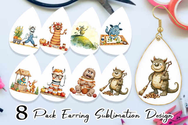 Earring Autumn Critter Monsters Sublimation artnoy 