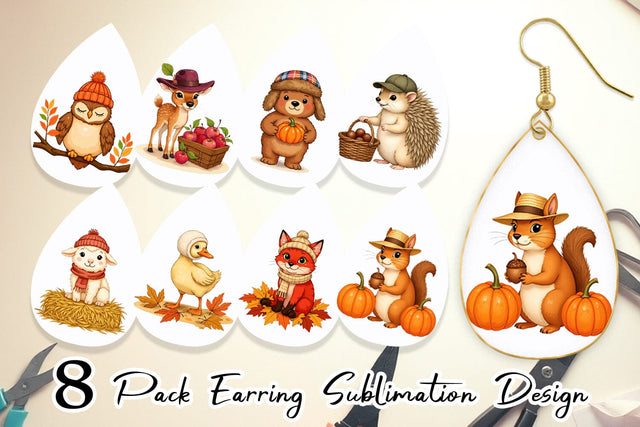 Earring Autumn Hat Critters Sublimation artnoy 