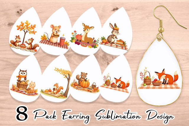 Earring Autumn Picnic Animals Sublimation artnoy 