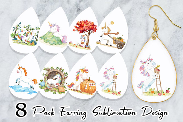 Earring Autumn Unicorn Whimsy Sublimation artnoy 