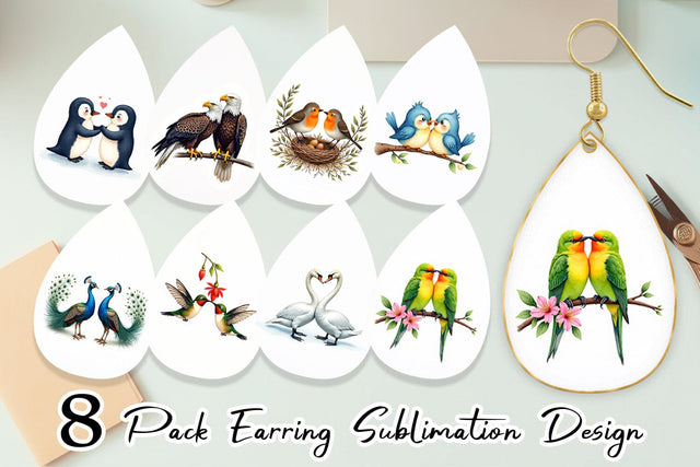 Earring Avian Affection Watercolor Bird Couples Sublimation artnoy 
