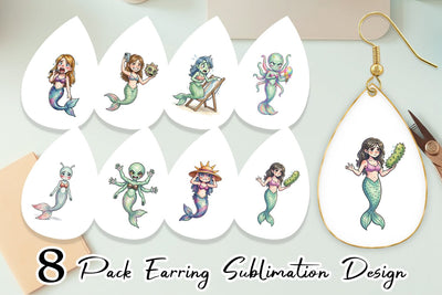 Earring Awkward Alien Mermaids Sublimation artnoy 