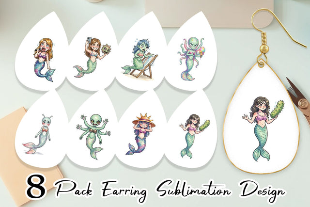 Earring Awkward Alien Mermaids Sublimation artnoy 