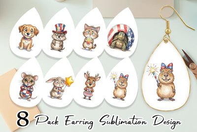 Earring Awkward Patriotic Animals Watercolor Sublimation artnoy 