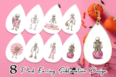 Earring Awkward Pink Skeleton Retro Watercolor Sublimation artnoy 