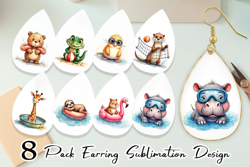 Earring Awkward Pool Animals Sublimation artnoy 
